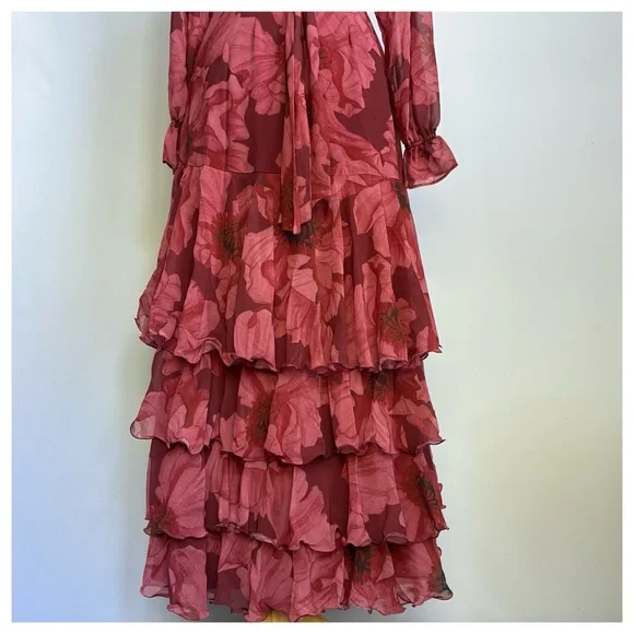 NWT Anthropologie Hutch Kya Long-Sleeve V-Neck Printed Tiered Wrap Maxi Dress XS - Picture 14 of 17